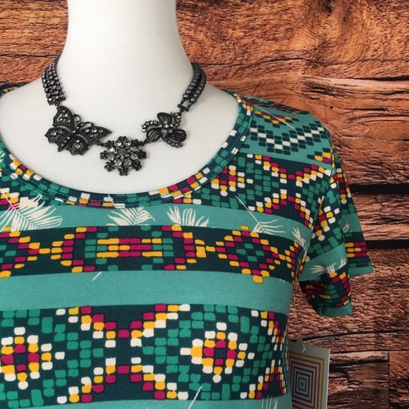 Lularoe Classic T Teal Emerald Feathers Leaves XS - Picture 2 of 8